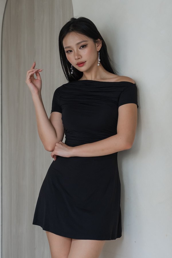 Zoer Ruched Padded Romper Dress (Black) Zoer Ruched Padded Romper Dress (Black)