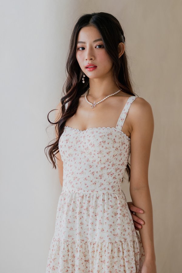 Selene Vintage Lace Dress (White Rose Floral)