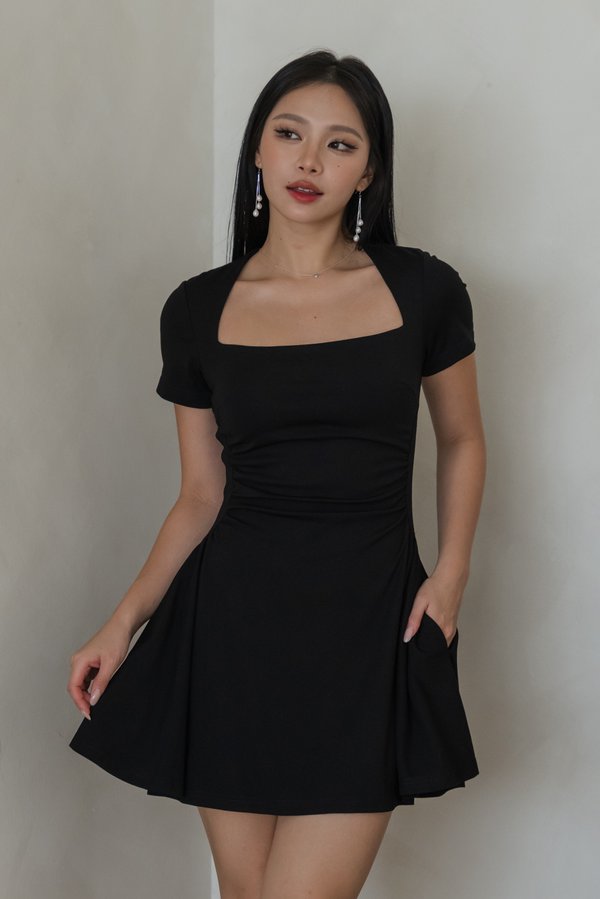 *Luxe* Zaida Ruched Padded Romper Dress (Black) *Luxe* Zaida Ruched Padded Romper Dress (Black)