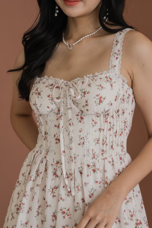 Amaris Padded Bustier Lace Midi Dress (Cream Linen Floral) Amaris Padded Bustier Lace Midi Dress (Cream Linen Floral)
