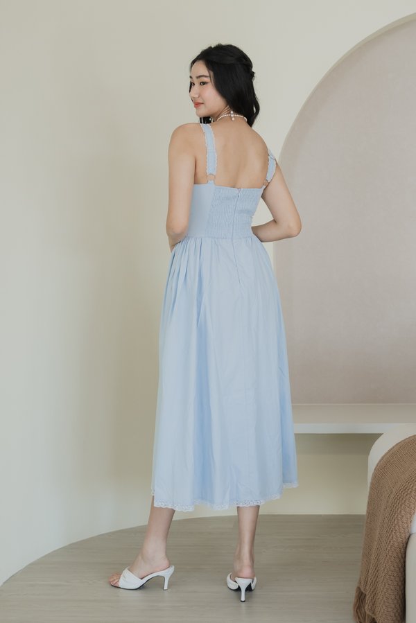 Amaris Padded Bustier Lace Midi Dress (Powder Blue)