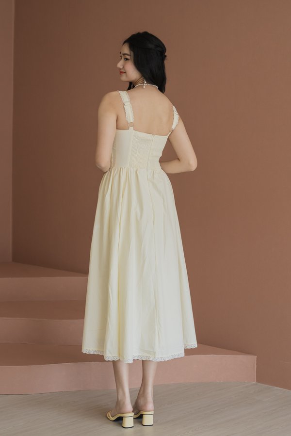 Amaris Padded Bustier Lace Midi Dress (Soft Daffodil)