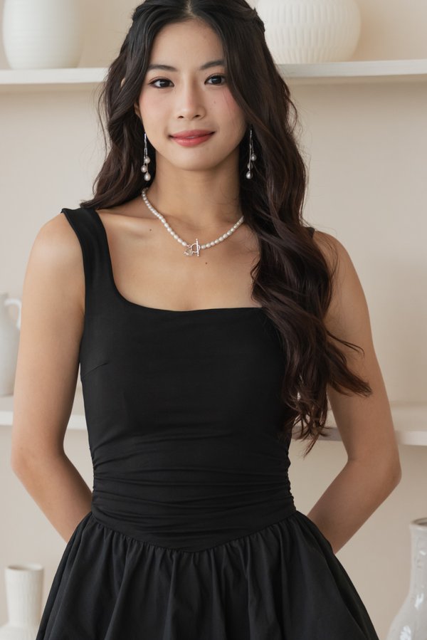 Micole Padded V Back Bubble Romper Dress (Black)