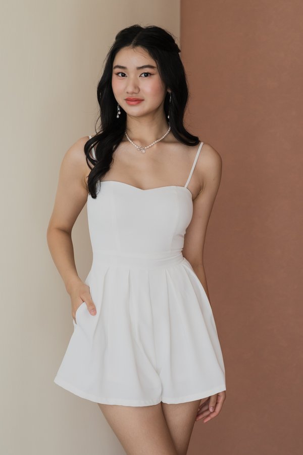 Lazanne Sweetheart Pleated Romper (White) Lazanne Sweetheart Pleated Romper (White)