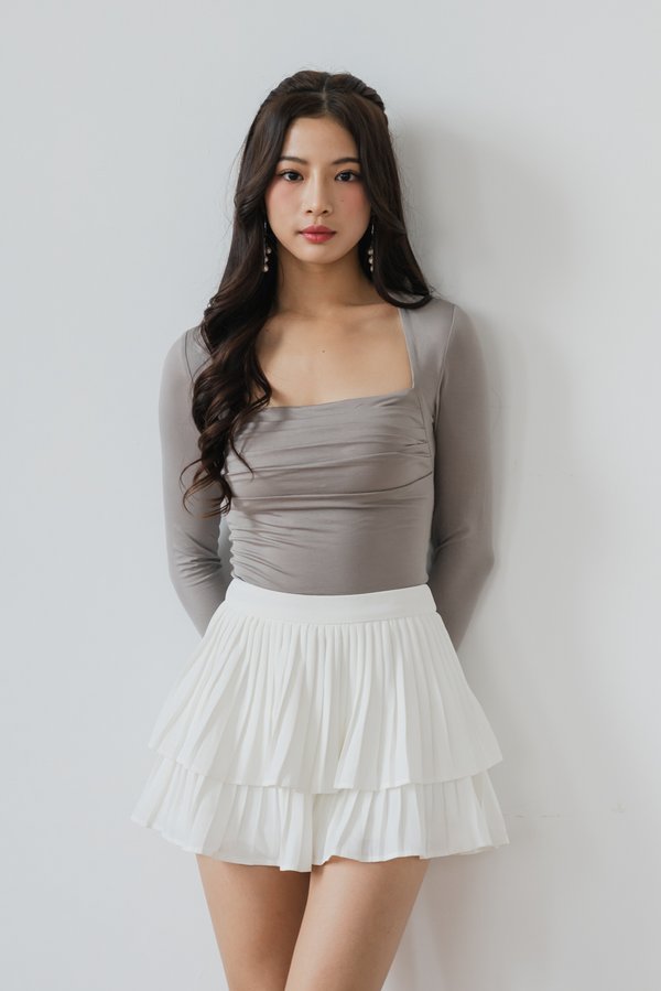 Jayla Ruched Long Sleeve Padded Top V2 (Etoupe) Jayla Ruched Long Sleeve Padded Top V2 (Etoupe)