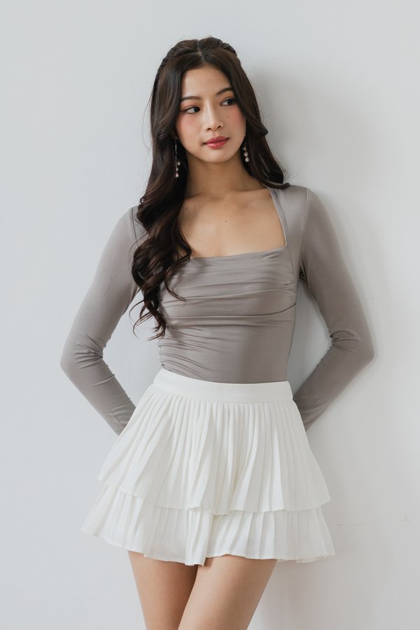 Jayla Ruched Long Sleeve Padded Top V2 (Etoupe) Jayla Ruched Long Sleeve Padded Top V2 (Etoupe)