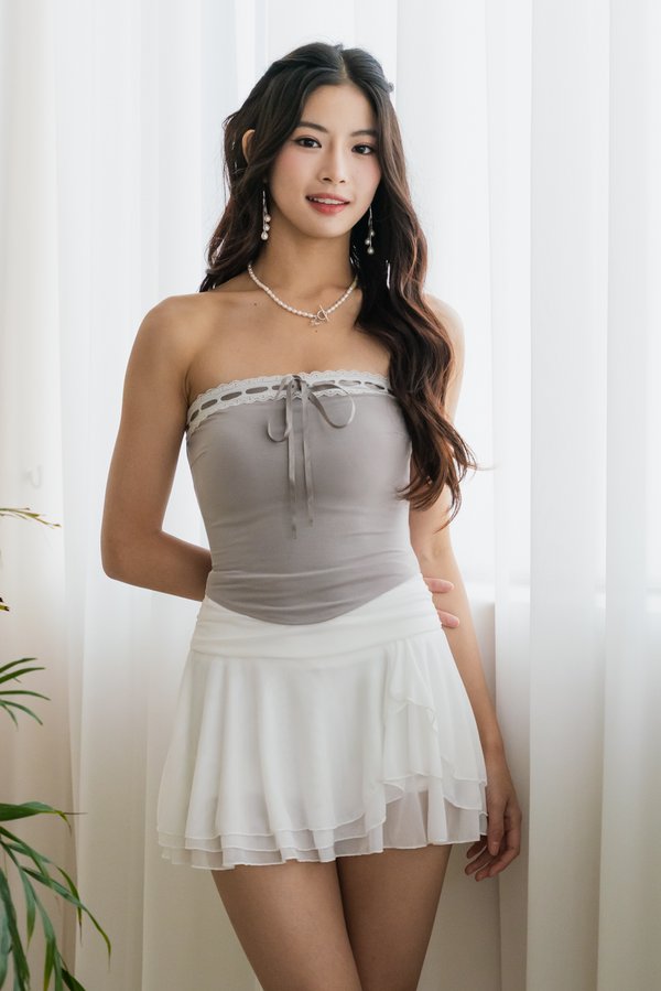 Raeli Lace Ribbon Padded Top (Moon Grey)