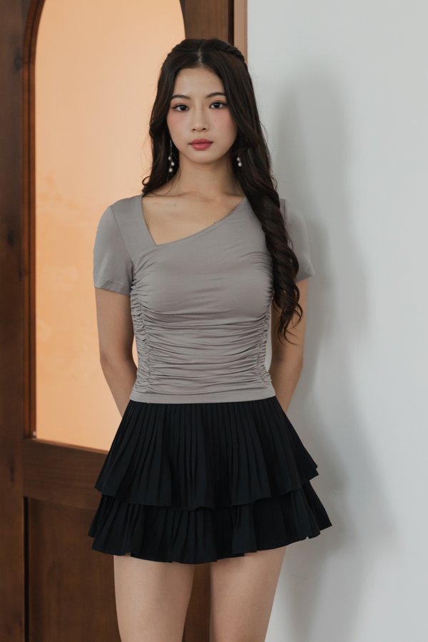 Zuri Slanted Ruched Padded Top (Etoupe) Zuri Slanted Ruched Padded Top (Etoupe)
