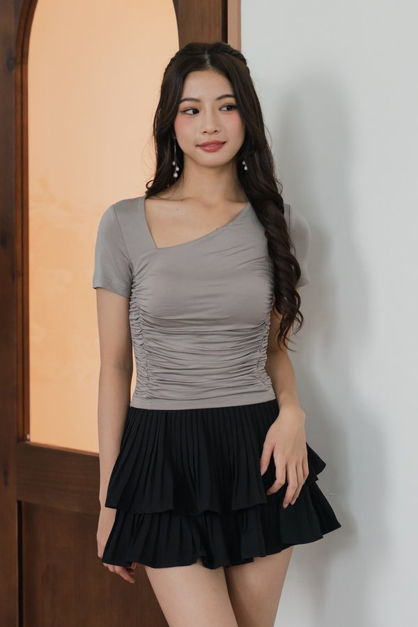 Zuri Slanted Ruched Padded Top (Etoupe) Zuri Slanted Ruched Padded Top (Etoupe)