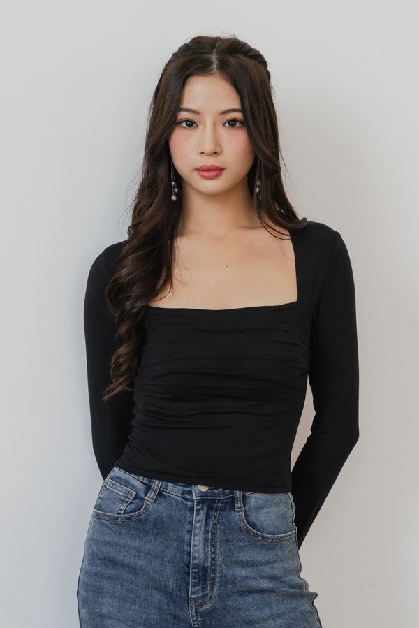 Jayla Ruched Long Sleeve Padded Top V2 (Black) Jayla Ruched Long Sleeve Padded Top V2 (Black)
