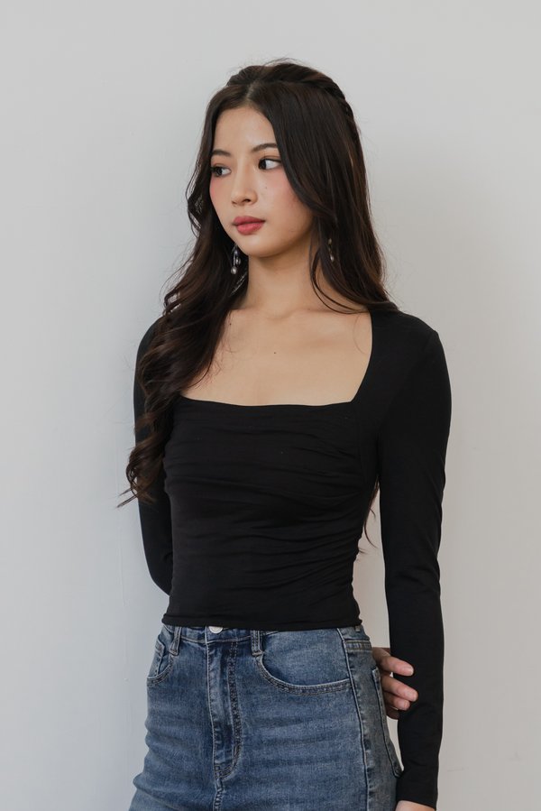 Jayla Ruched Long Sleeve Padded Top V2 (Black) Jayla Ruched Long Sleeve Padded Top V2 (Black)