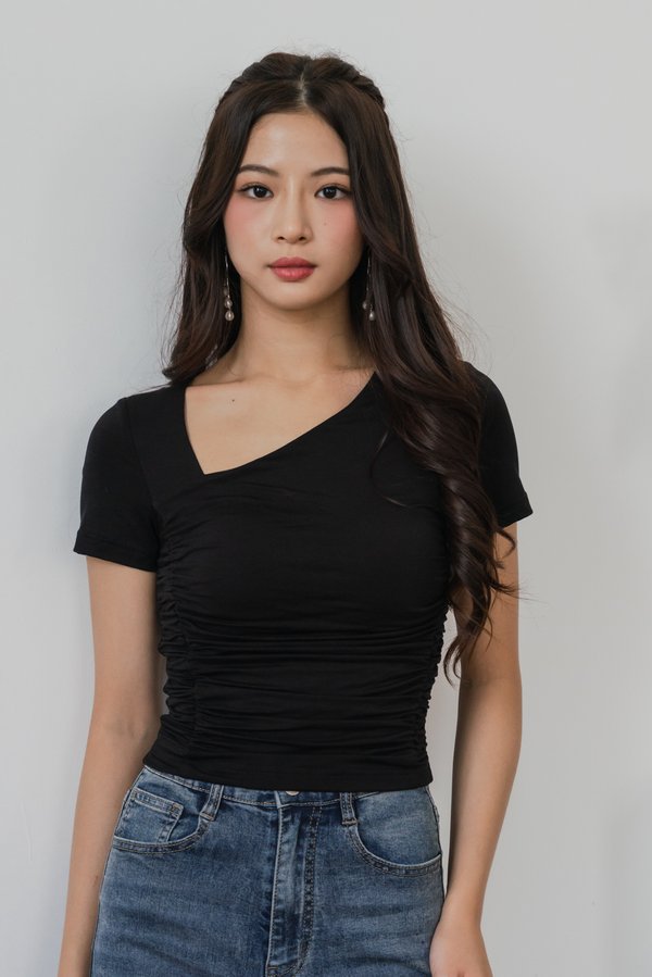 Zuri Slanted Ruched Padded Top (Black) Zuri Slanted Ruched Padded Top (Black)