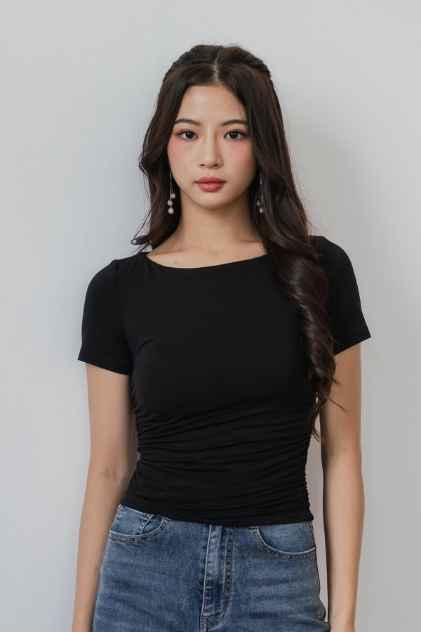 Raine Boat Neck Sleeve Padded Top (Black)