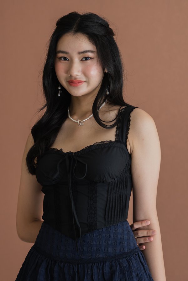 Amira Padded Bustier Lace Top (Black)