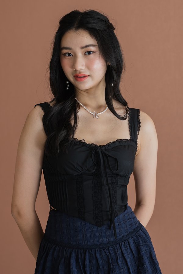 Amira Padded Bustier Lace Top (Black)