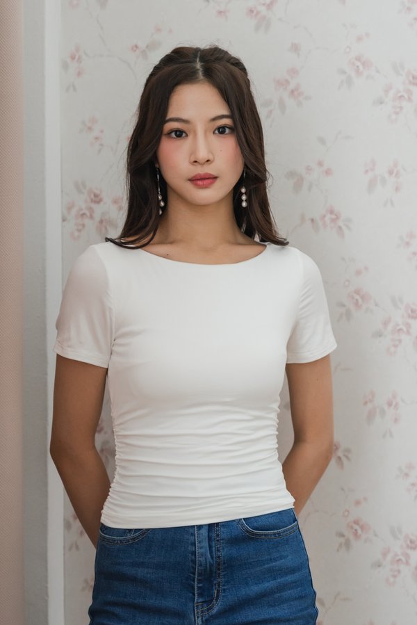 Raine Boat Neck Sleeve Padded Top (White) Raine Boat Neck Sleeve Padded Top (White)