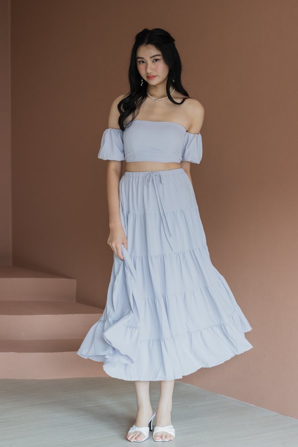 Fianna Scallop Trim Tiered Midi Skirt (Dusty Lavender) Fianna Scallop Trim Tiered Midi Skirt (Dusty Lavender)