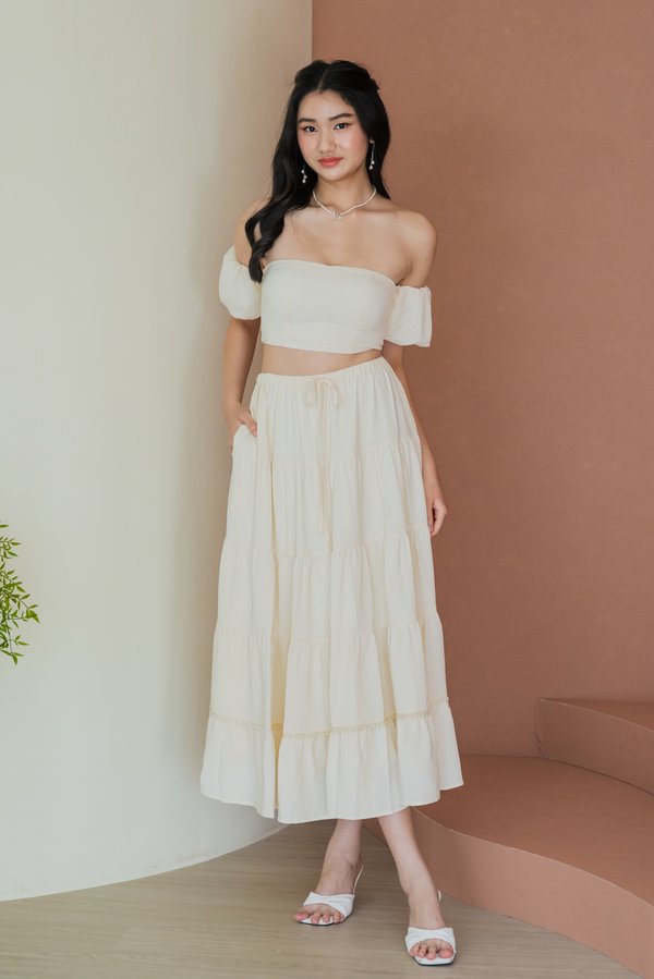 Fianna Scallop Trim Tiered Midi Skirt (Daffodil)