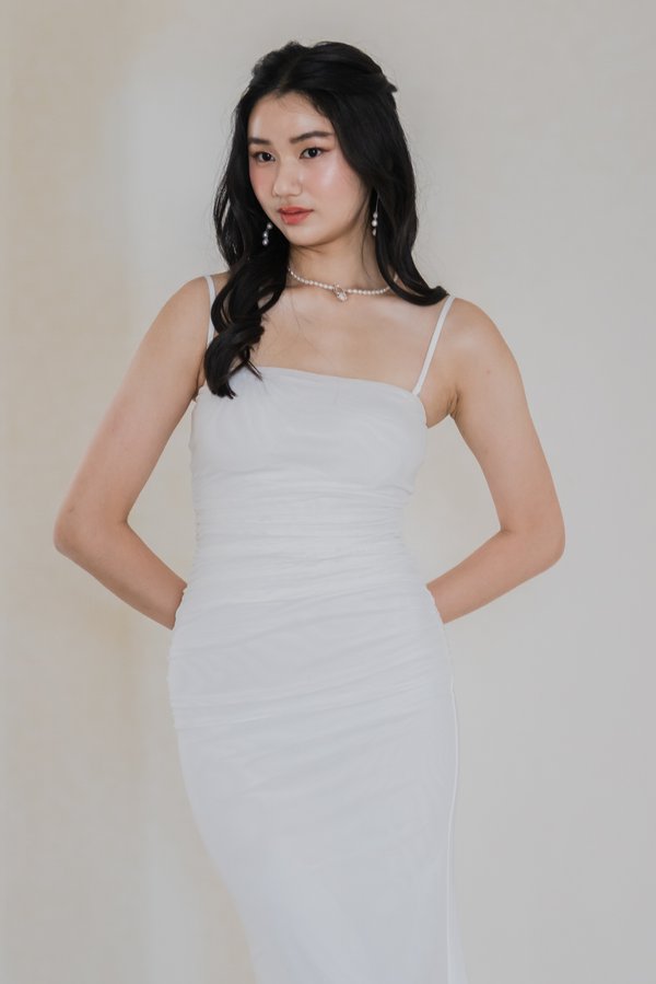 Seraphie Straight Cut Mesh Padded Dress (White)