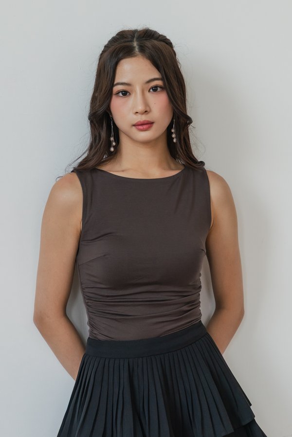 Rory Boat Neck Sleeveless Padded Top (Chocolate Brown) Rory Boat Neck Sleeveless Padded Top (Chocolate Brown)