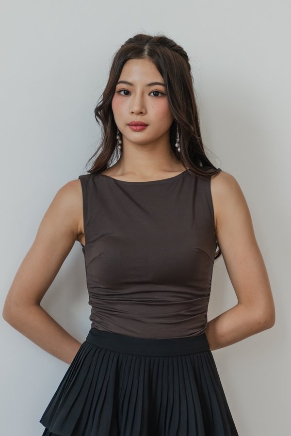 Rory Boat Neck Sleeveless Padded Top (Chocolate Brown) Rory Boat Neck Sleeveless Padded Top (Chocolate Brown)