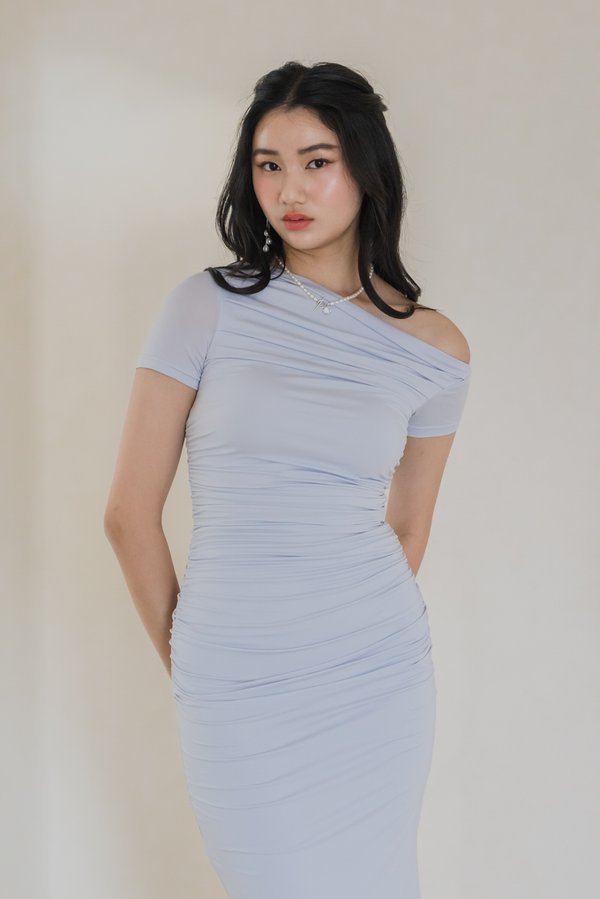 Zosanne Ruched Padded Midi Dress (Elsa Blue) Zosanne Ruched Padded Midi Dress (Elsa Blue)