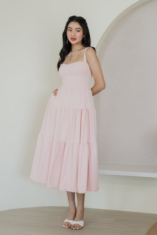 Selene Vintage Lace Dress (Pink Solid)