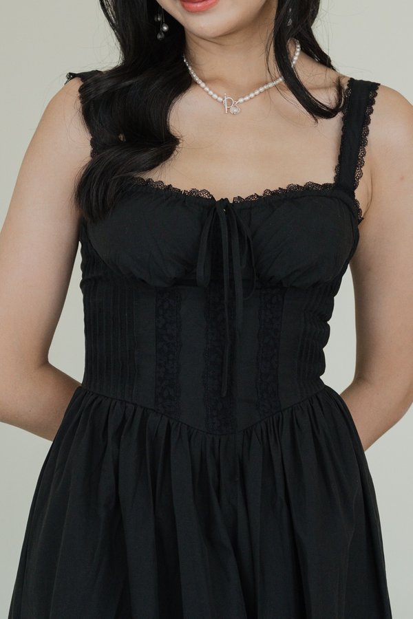 Amaris Padded Bustier Lace Midi Dress (Black)