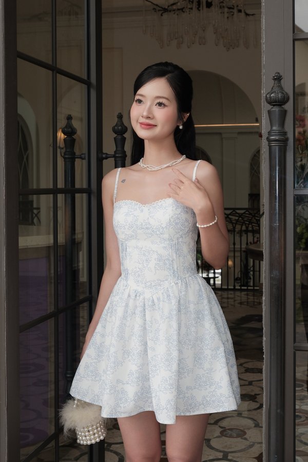 Anya Floral Bustier Padded Dress (Blue Floral)