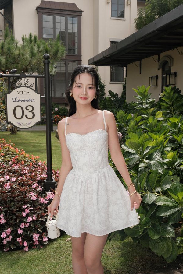 Anya Floral Bustier Padded Dress (Grey Floral)