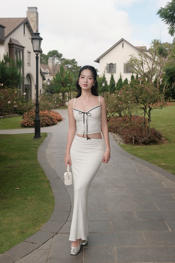 Stella Polka Midi Skirt (White)