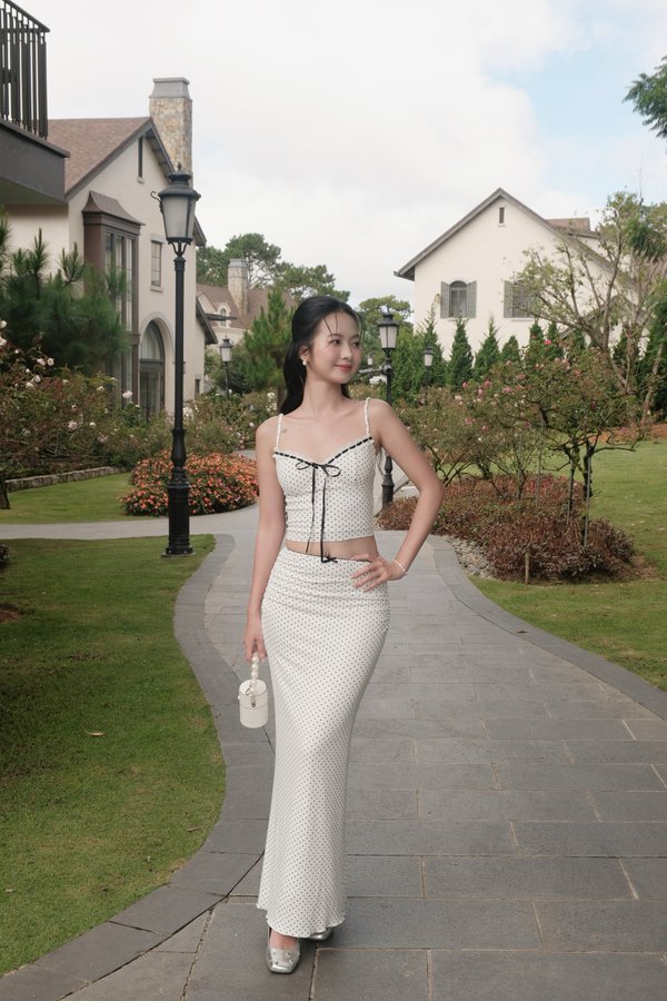 Stella Polka Midi Skirt (White)