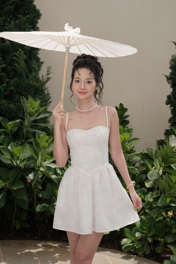 Anya Floral Bustier Padded Dress (Pink Floral)