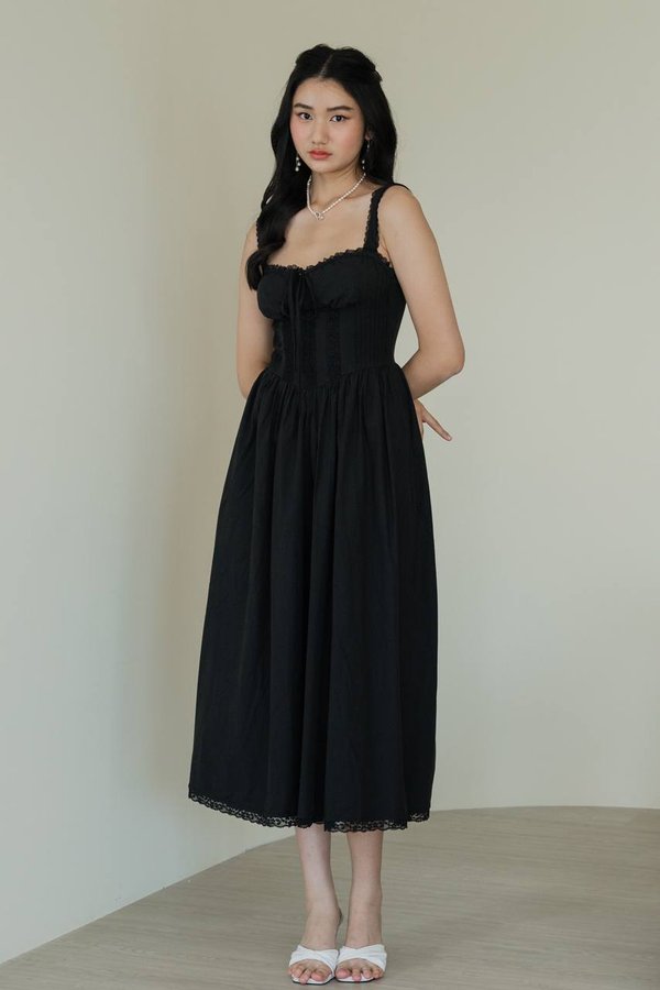 Amaris Padded Bustier Lace Midi Dress (Black)