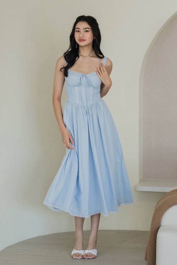 Amaris Padded Bustier Lace Midi Dress (Powder Blue)