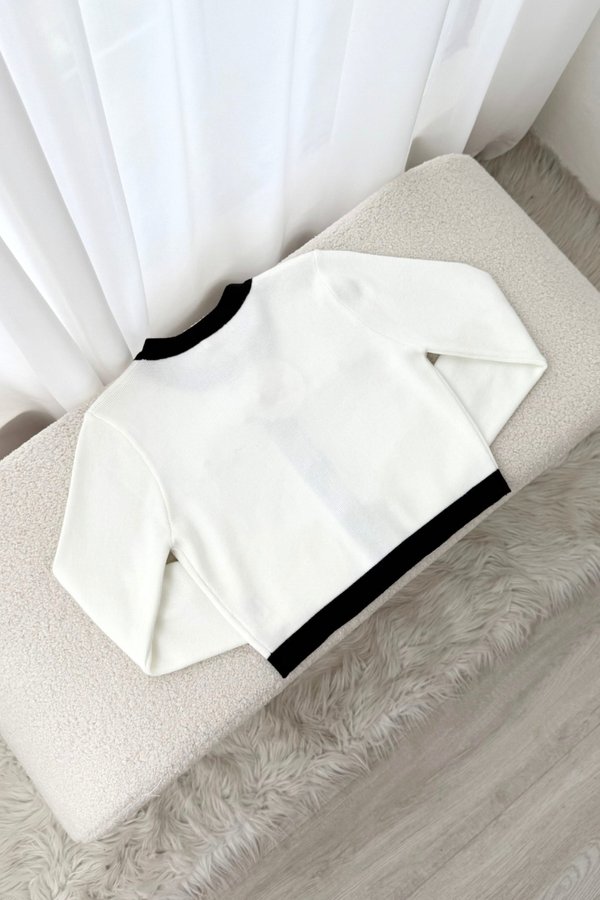 Dionne Contrast Knit Cardigan (White) Dionne Contrast Knit Cardigan (White)