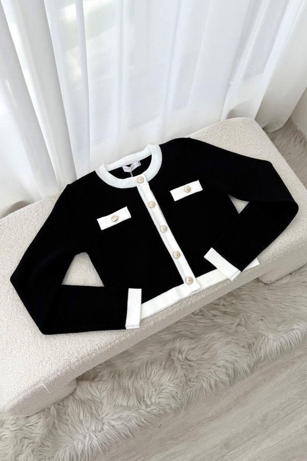 Dionne Contrast Knit Cardigan (Black)