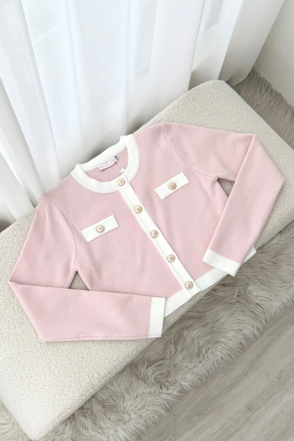 Dionne Contrast Knit Cardigan (Pink)