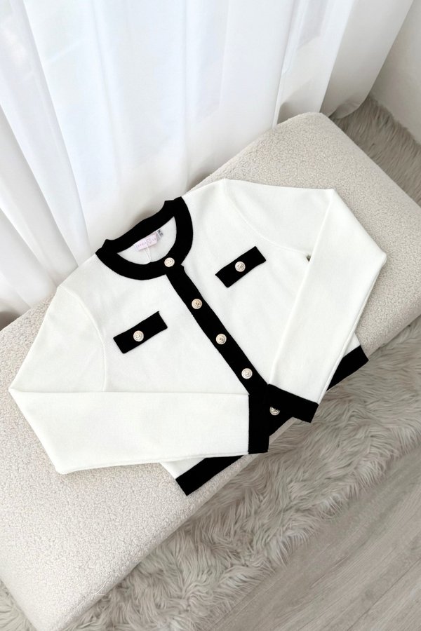 Dionne Contrast Knit Cardigan (White) Dionne Contrast Knit Cardigan (White)