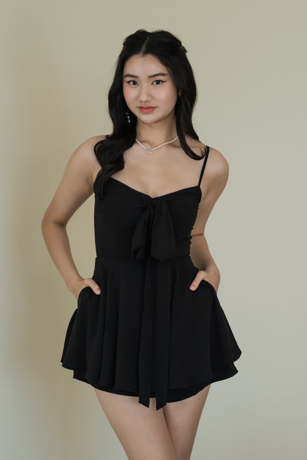 Yuna Tiered Flutter Romper (Black)