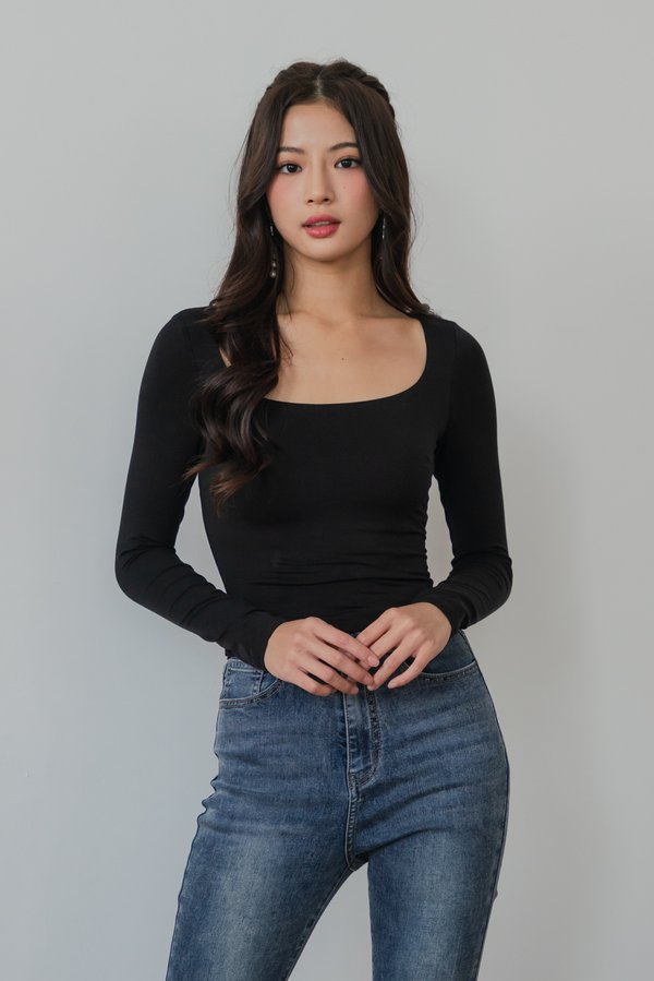 Lily Scoop Neck Long Sleeve Top V2 (Black) Lily Scoop Neck Long Sleeve Top V2 (Black)
