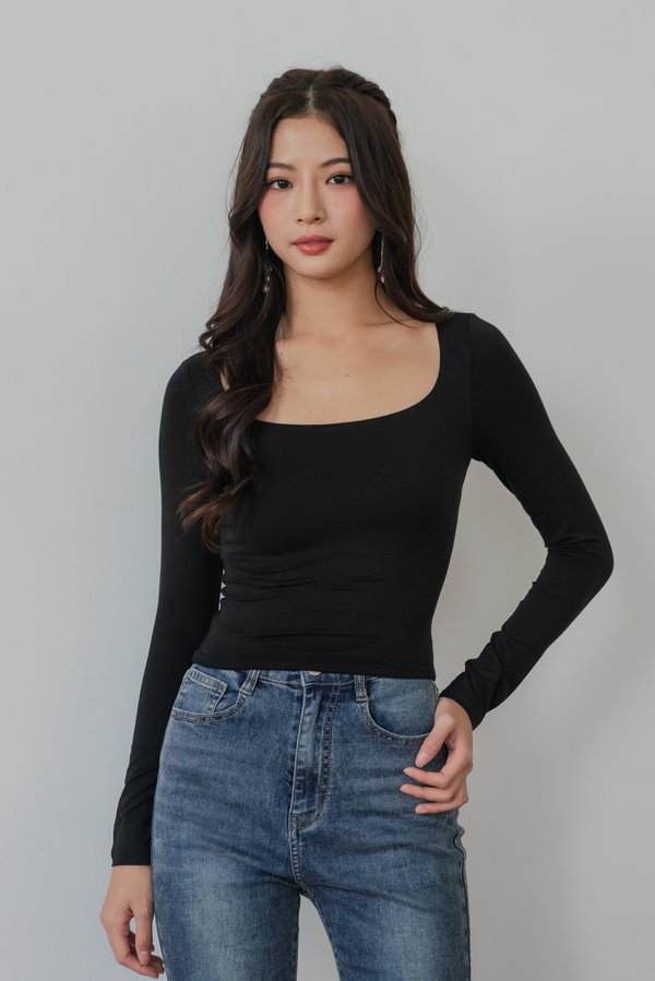 Lily Scoop Neck Long Sleeve Top V2 (Black) Lily Scoop Neck Long Sleeve Top V2 (Black)