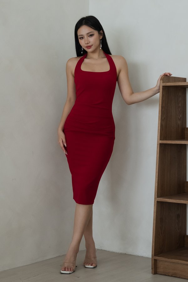 Zolani Padded Halter Midi Dress (Red) Zolani Padded Halter Midi Dress (Red)