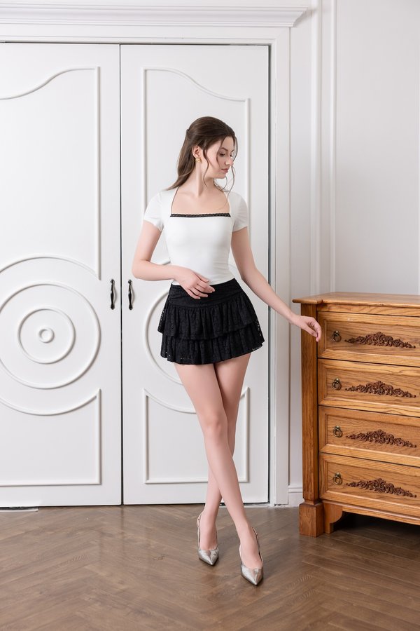 Gabby Lace Ribbed Knit Padded Top (White)