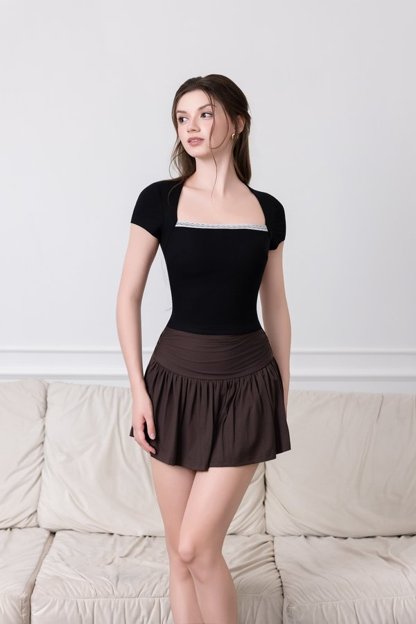 Gabby Lace Ribbed Knit Padded Top (Black) Gabby Lace Ribbed Knit Padded Top (Black)