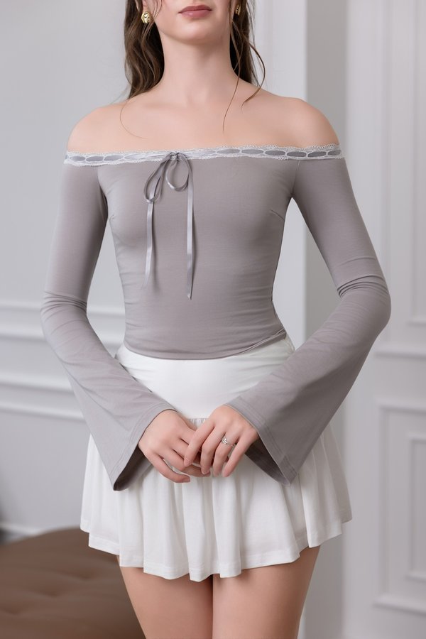Cleo Lace Long Sleeve Padded Top (Moon Grey) Cleo Lace Long Sleeve Padded Top (Moon Grey)