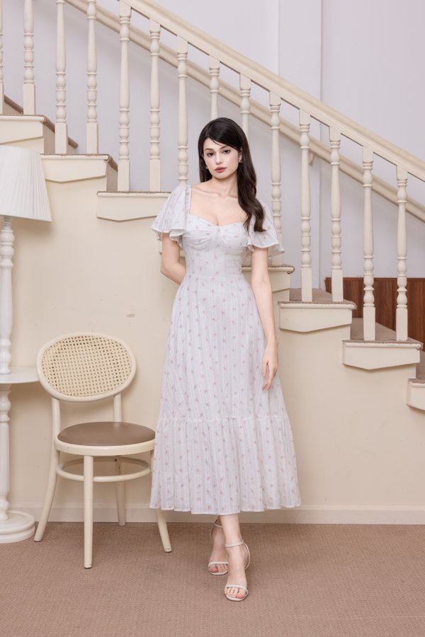 Luciana Bustier Flutter Sleeve Dress (Pink Floral) Luciana Bustier Flutter Sleeve Dress (Pink Floral)