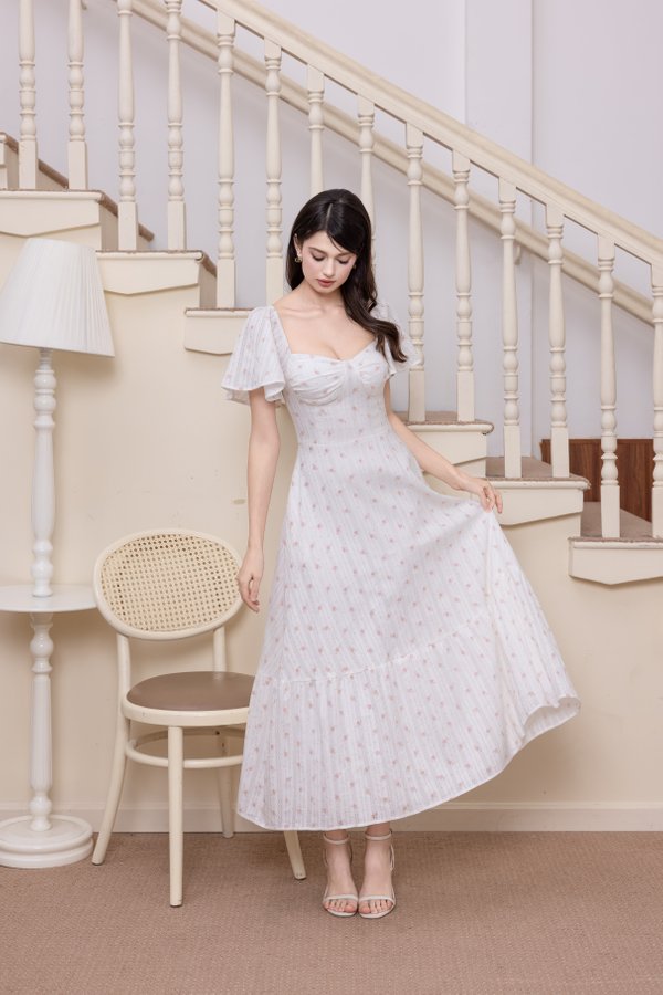 Luciana Bustier Flutter Sleeve Dress (Pink Floral) Luciana Bustier Flutter Sleeve Dress (Pink Floral)