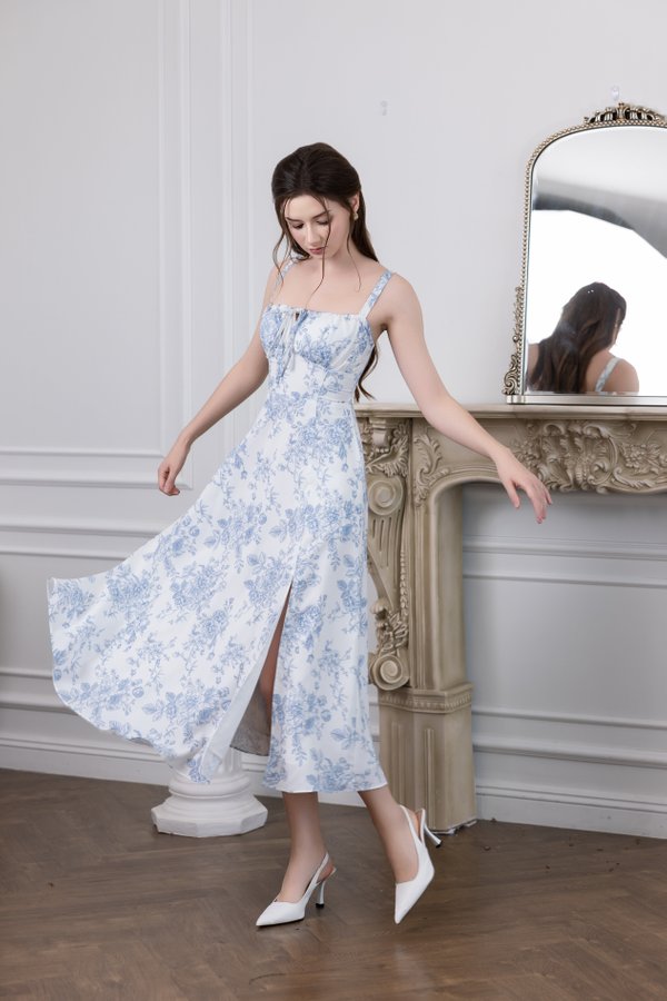 Madilyn Ribbon Tie Back Midi Dress V2 (Azure Blue Floral) Madilyn Ribbon Tie Back Midi Dress V2 (Azure Blue Floral)