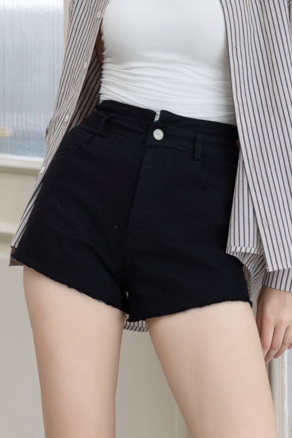 Elodie Ripped Denim Shorts (Black Wash) Elodie Ripped Denim Shorts (Black Wash)